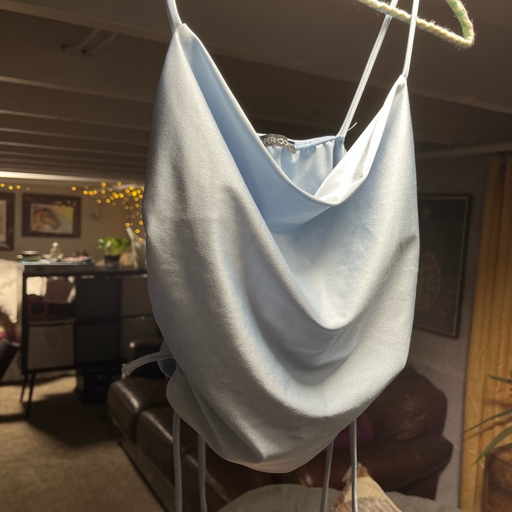 silky blue date night top